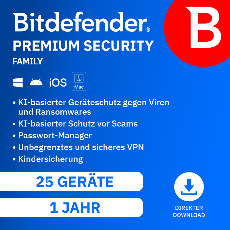 Bitdefender Premium Security Family (25 Device - 1 Jahr) DACH ESD