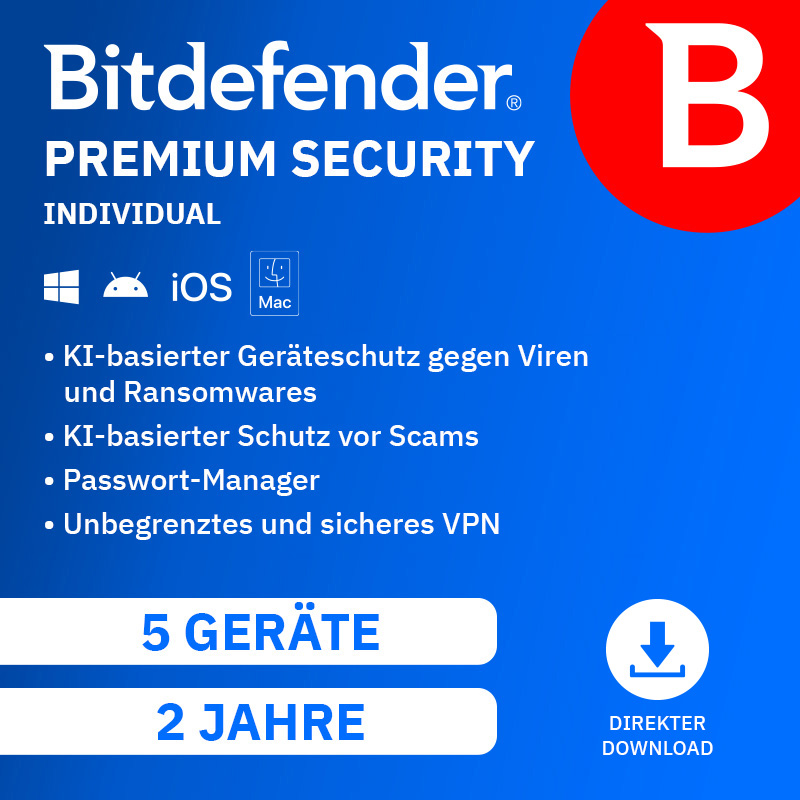 Bitdefender Premium Security Individual (5 Device - 2 Jahre) DACH ESD