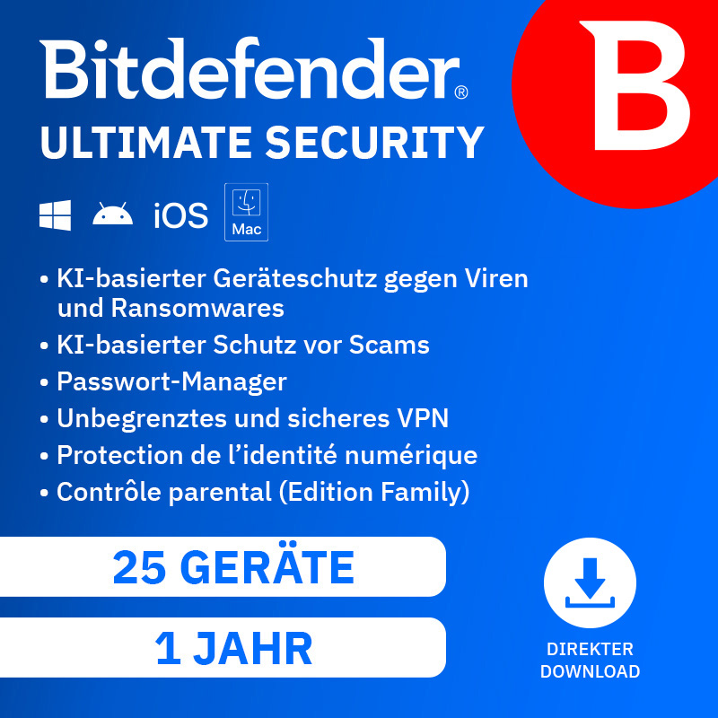 Bitdefender Ultimate Security Family (25 Device - 1 Jahr) DACH ESD