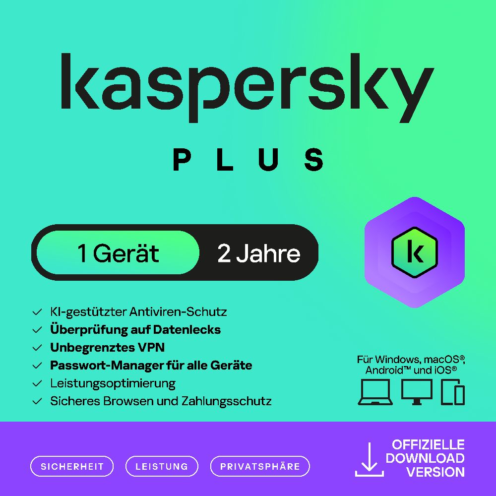 Kaspersky Plus (1 Device - 2 Jahre) ESD
