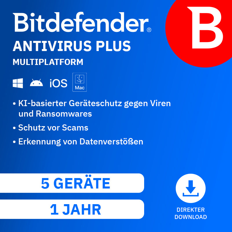 Bitdefender Antivirus Plus Multiplatform (5 Device - 1 Jahr) DACH ESD