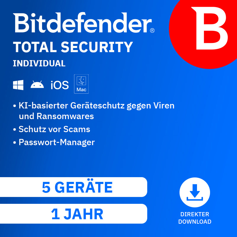 Bitdefender Total Security Individual (5 Device - 1 Jahr) EU ESD