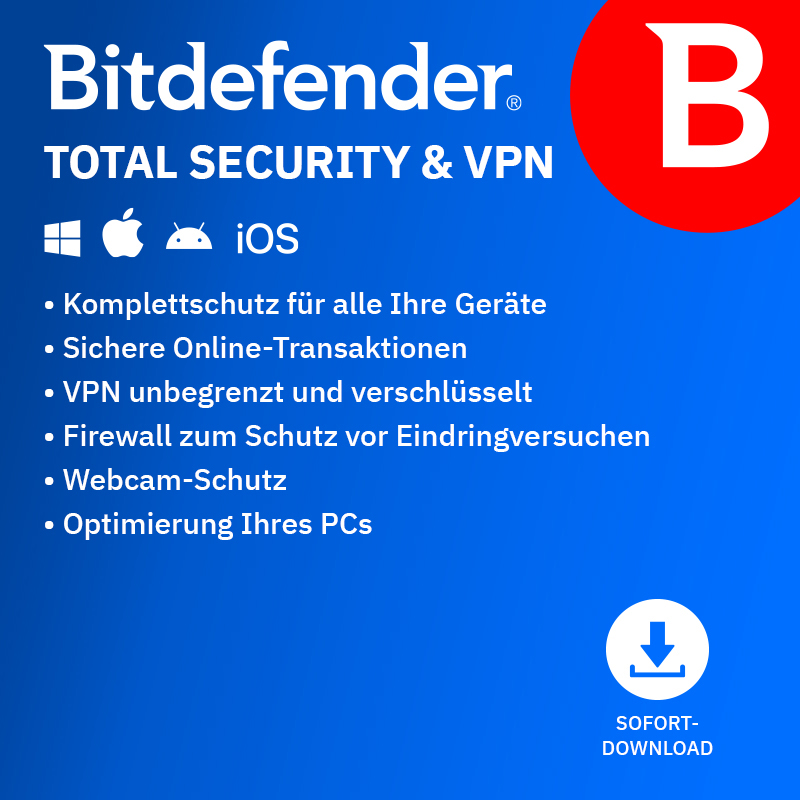 Bitdefender Total Security + VPN (5 D - 2 Y) DACH ESD