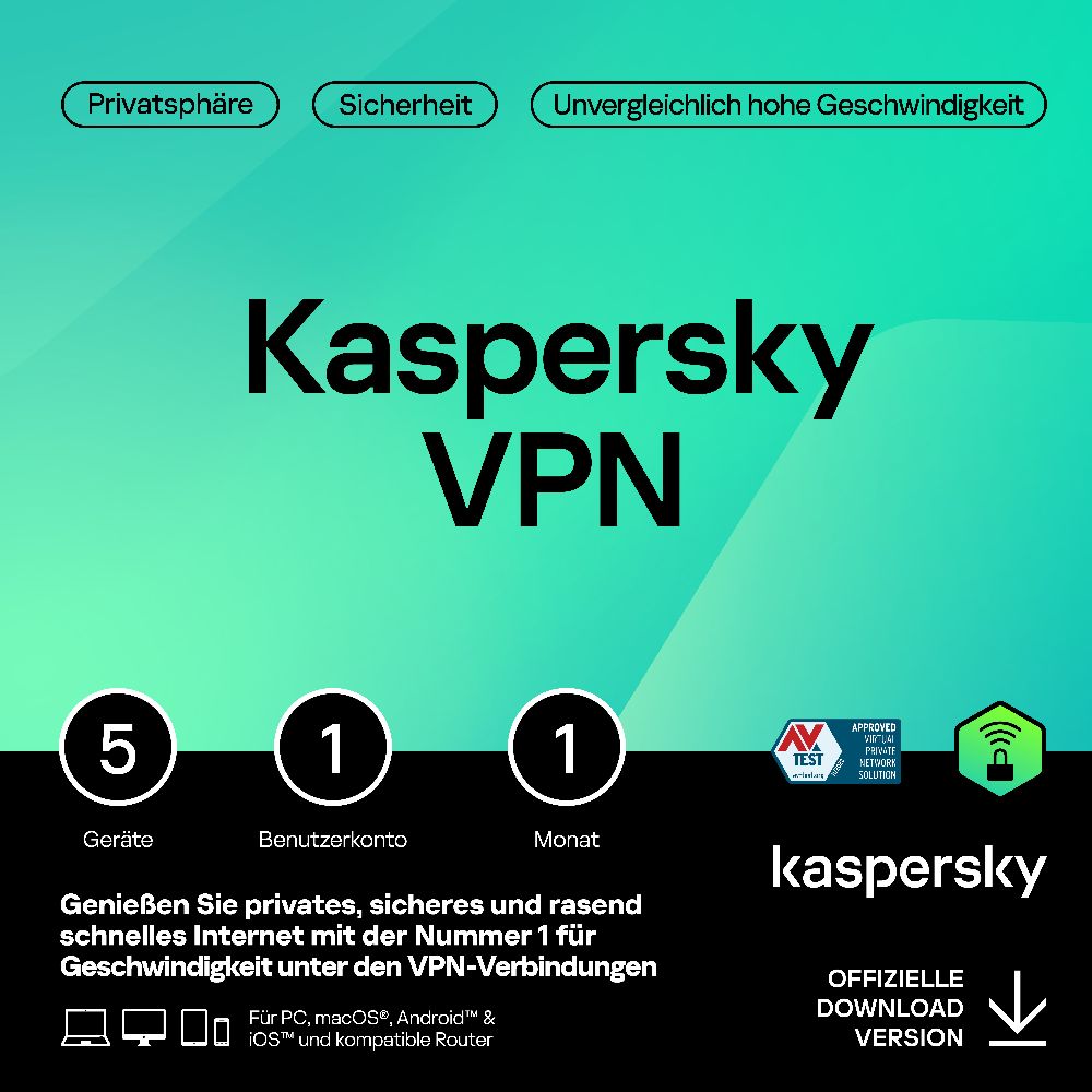 Kaspersky Secure Connection VPN (1 User + 5 Device - 1 Month) DACH ESD