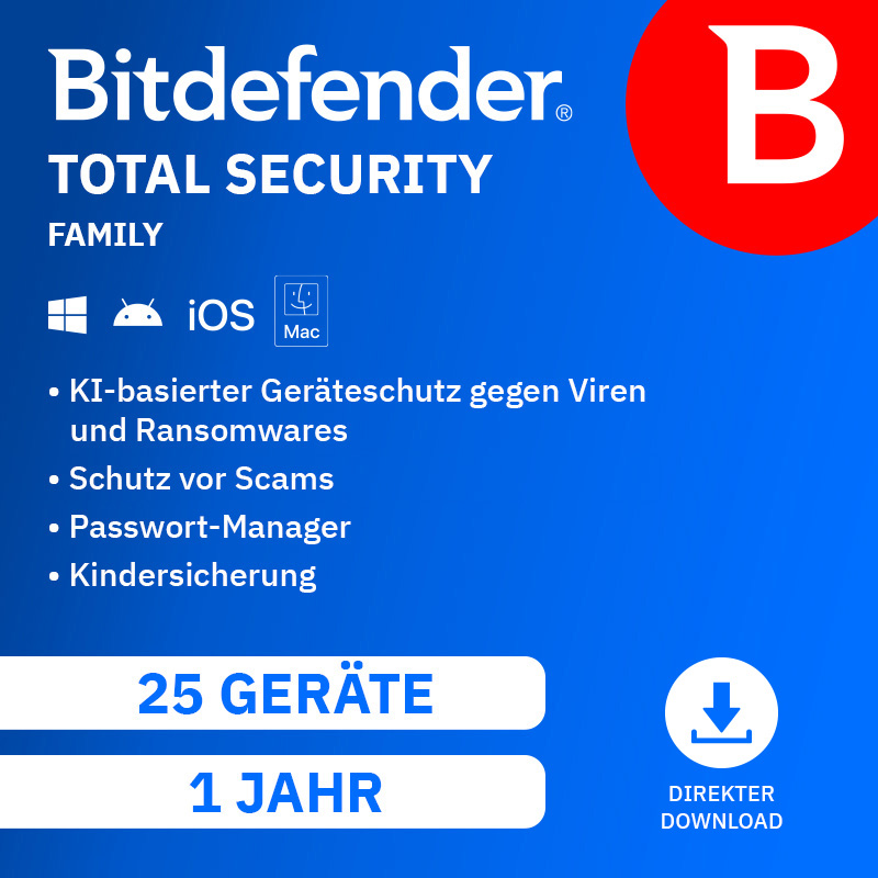 Bitdefender Total Security Family (25 Device - 1 Jahr) EU ESD